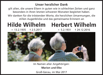 Traueranzeige von Hilde und Herbert Wilhelm von Trauerportal Echo Online