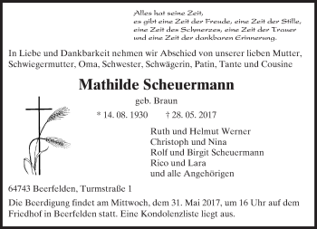 Traueranzeige von Mathilde Scheuermann von Trauerportal Echo Online