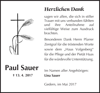 Traueranzeige von Paul Sauer von  Kreisanzeiger
