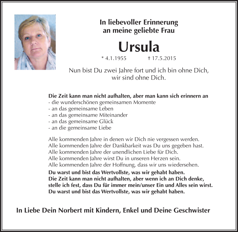  Traueranzeige für Ursula von Winkler vom 17.05.2017 aus Trauerportal Rhein Main Presse