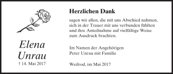 Traueranzeige von Elena Unrau von  Usinger Anzeiger