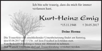 Traueranzeige von Kurt-Heinz Emig von Trauerportal Echo Online