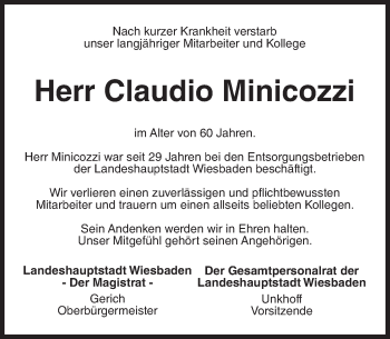 Traueranzeige von Claudio Minicozzi von Trauerportal Rhein Main Presse