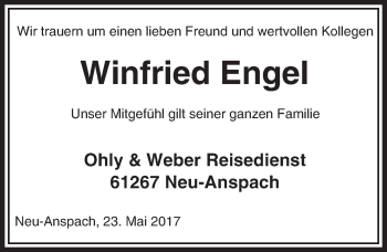 Traueranzeige von Winfried Engel von  Usinger Anzeiger