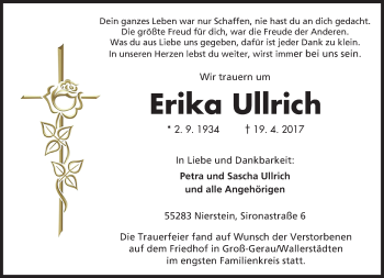 Traueranzeige von Erika Ullrich von Trauerportal Echo Online
