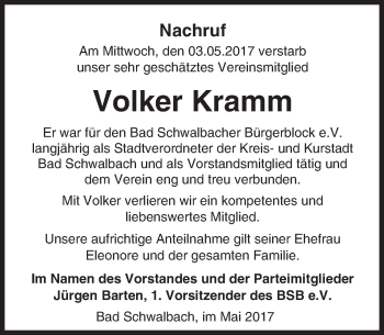 Traueranzeige von Volker Kramm von Trauerportal Rhein Main Presse