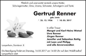 Traueranzeige von Gertrud Renner von Trauerportal Echo Online