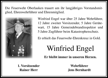 Traueranzeige von Winfried Engel von  Usinger Anzeiger