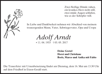 Traueranzeige von Adolf Arndt von Trauerportal Echo Online