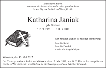 Traueranzeige von Katharina Janiak von Trauerportal Rhein Main Presse