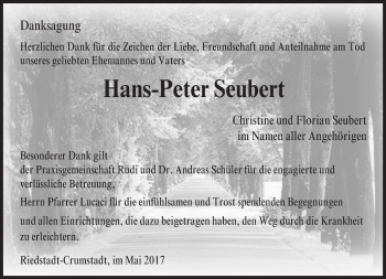 Traueranzeige von Hans-Peter Seubert von Trauerportal Echo Online