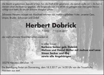 Traueranzeige von Herbert Dobrick von Trauerportal Rhein Main Presse