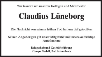 Traueranzeige von Claudius Lüneborg von Trauerportal Rhein Main Presse
