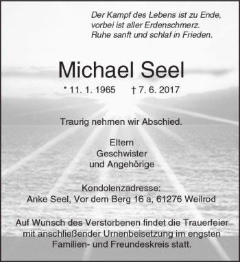Traueranzeige von Michael Seel von  Usinger Anzeiger