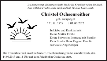 Traueranzeige von Christel Ochsenreither von Trauerportal Echo Online