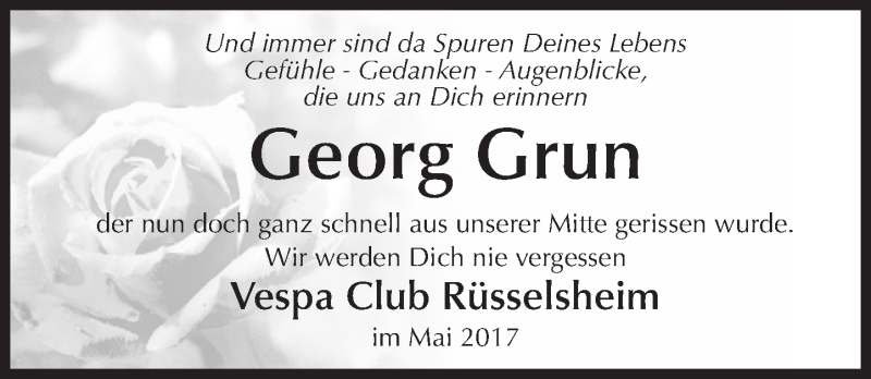  Traueranzeige für Georg Grun vom 01.06.2017 aus Trauerportal Rhein Main Presse