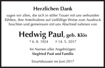 Traueranzeige von Hedwig Paul von  Kreisanzeiger