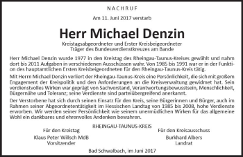 Traueranzeige von Michael Denzin von Trauerportal Rhein Main Presse