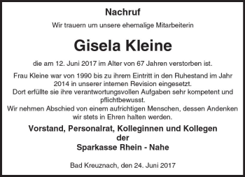 Traueranzeige von Gisela Kleine von Trauerportal Rhein Main Presse