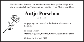 Traueranzeige von Antje Porschen von Trauerportal Echo Online