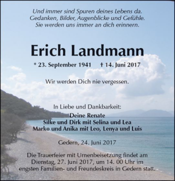 Traueranzeige von Erich Landmann von  Kreisanzeiger