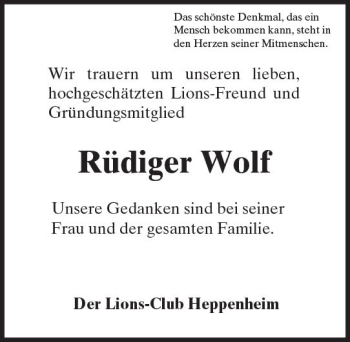 Traueranzeige von Rüdiger Wolf von Trauerportal Echo Online
