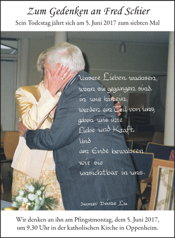 Traueranzeige von Fred Schier von Trauerportal Rhein Main Presse
