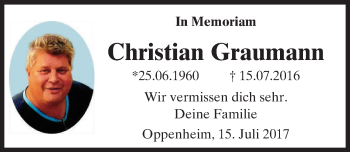 Traueranzeige von Christian Graumann von Trauerportal Rhein Main Presse