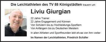 Traueranzeige von Liviu Giurgian von Trauerportal Rhein Main Presse
