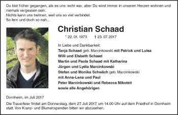 Traueranzeige von Christian Schaad von Trauerportal Echo Online