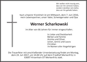 Traueranzeige von Werner Scharkowski von  Kreisanzeiger