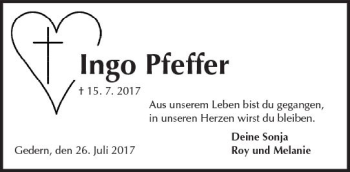 Traueranzeige von Ingo Pfeffer von  Kreisanzeiger