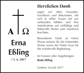 Traueranzeige von Erna Eßling von  Kreisanzeiger