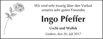 Traueranzeige von Ingo Pfeffer von  Kreisanzeiger