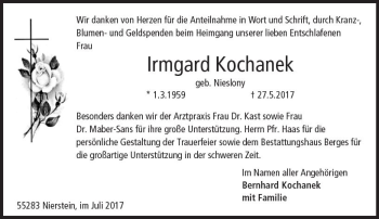 Traueranzeige von Irmgard Kochanek von Trauerportal Rhein Main Presse
