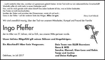 Traueranzeige von Ingo Pfeffer von  Kreisanzeiger