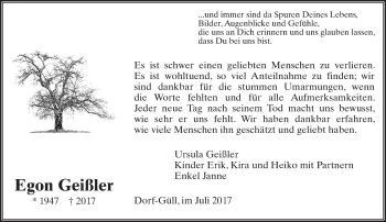 Traueranzeige von Egon Geißler von  Gießener Anzeiger