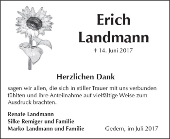 Traueranzeige von Erich Landmann von  Kreisanzeiger