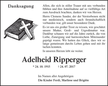 Traueranzeige von Adelheid Ripperger von Trauerportal Rhein Main Presse
