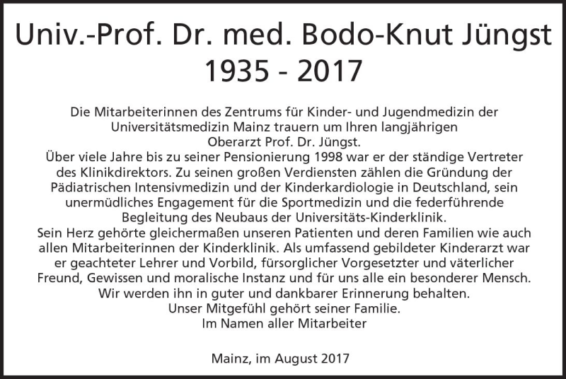  Traueranzeige für Bodo-Knut Jüngst vom 12.08.2017 aus Trauerportal Rhein Main Presse