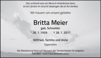Traueranzeige von Britta Meier von Trauerportal Rhein Main Presse