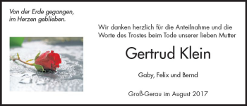 Traueranzeige von Gertrud Klein von Trauerportal Rhein Main Presse