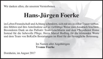 Traueranzeige von Hans-Jürgen Foerke von Trauerportal Echo Online