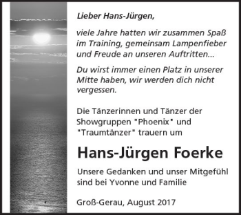Traueranzeige von Hans-Jürgen Foerke von  Ried Echo