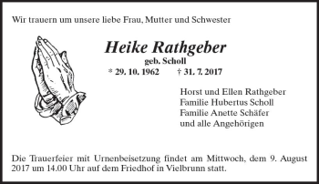 Traueranzeige von Heike Rathgeber von Trauerportal Echo Online