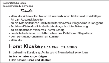 Traueranzeige von Horst Kloske von  Gießener Anzeiger