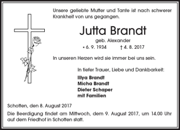 Traueranzeige von Jutta Brandt von  Kreisanzeiger