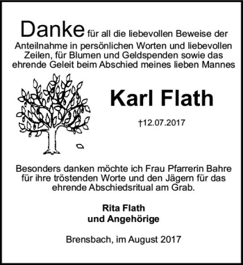 Traueranzeige von Karl Flath von Trauerportal Echo Online