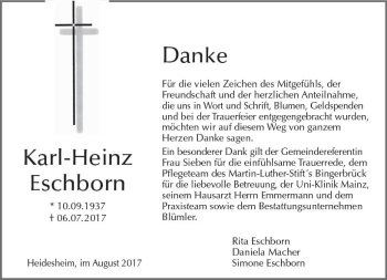 Traueranzeige von Karl-Heinz Eschborn von Trauerportal Rhein Main Presse