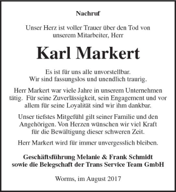 Traueranzeige von Karl Markert von Trauerportal Rhein Main Presse